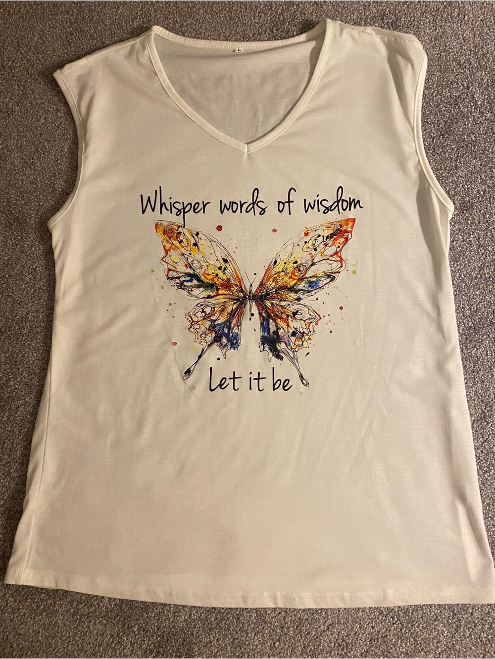 Let It Be Butterfly Print V-Neck Women’s Tank - White